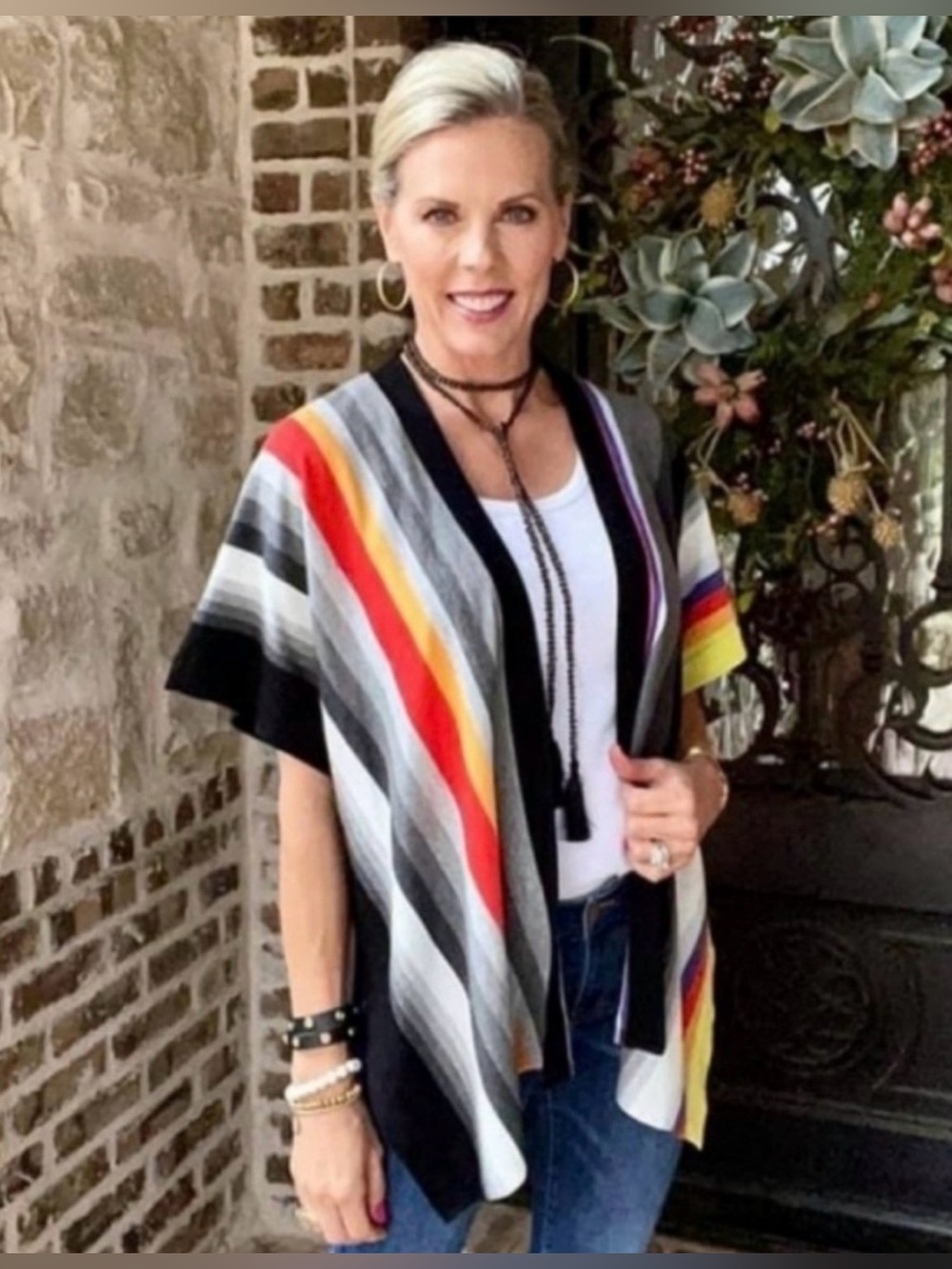 Cabi Cardigan/Shawl/Cape/Wrap, Sz. M/L, Multi-Color Stripes
